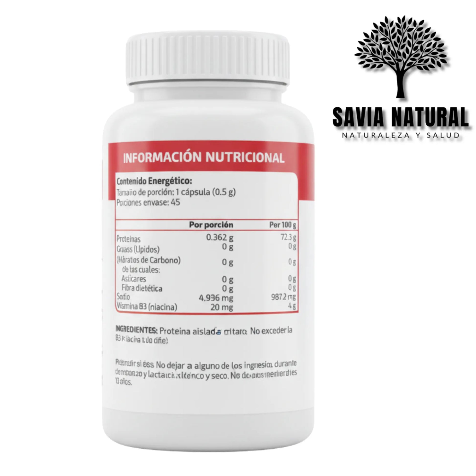 VITAMINA B-3 CON NIACINA PROTEÍNA DE SOYA – 45 CÁPSULAS × 500 MG