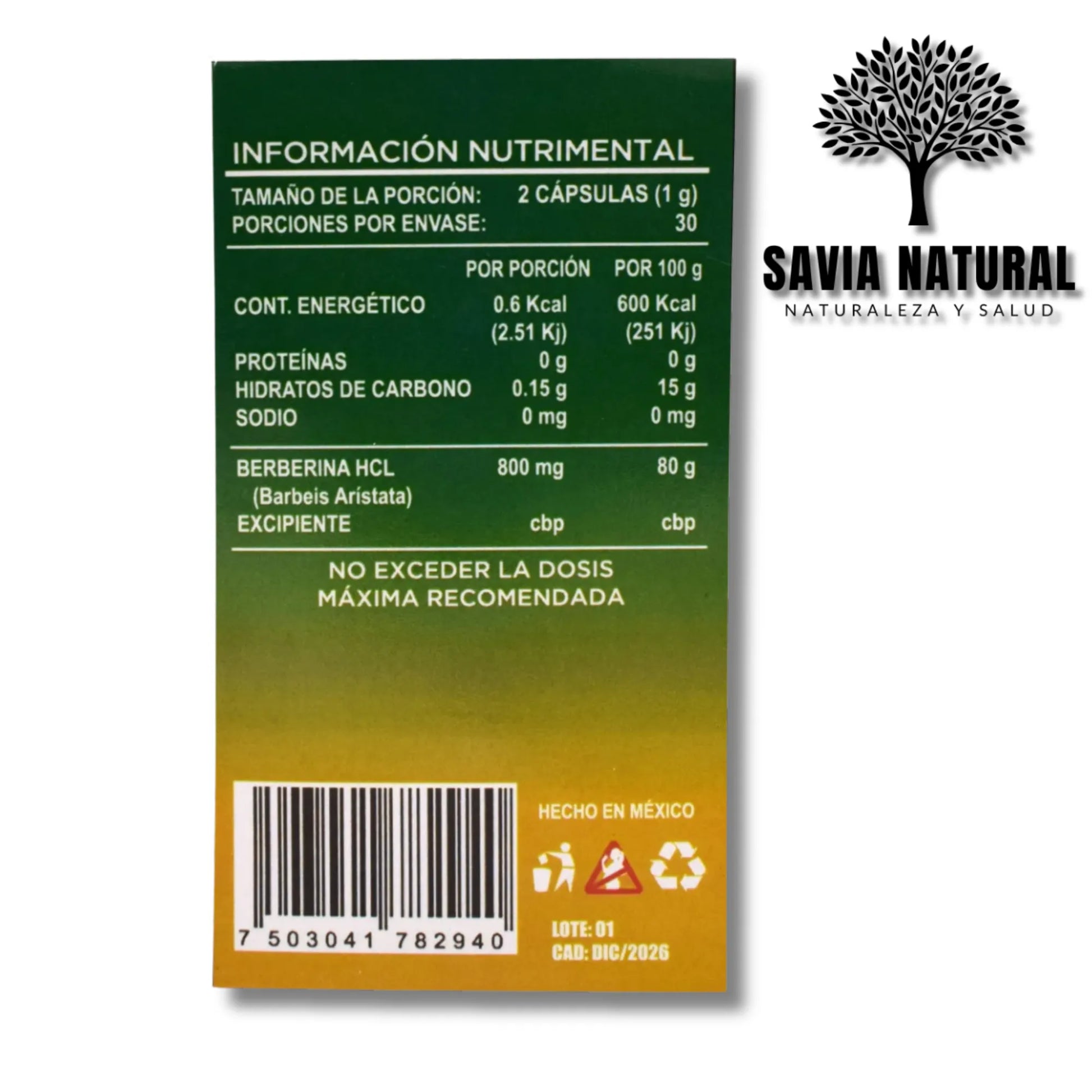 Berberina en Cápsulas – 60 pzas | Control de Glucosa y Salud Metabólica